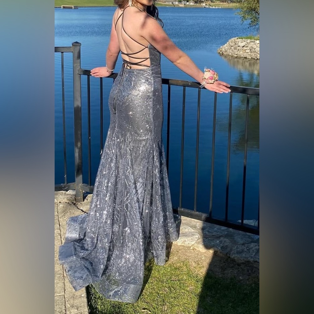 Camille La Vie Sparkling Silver Backless Dress